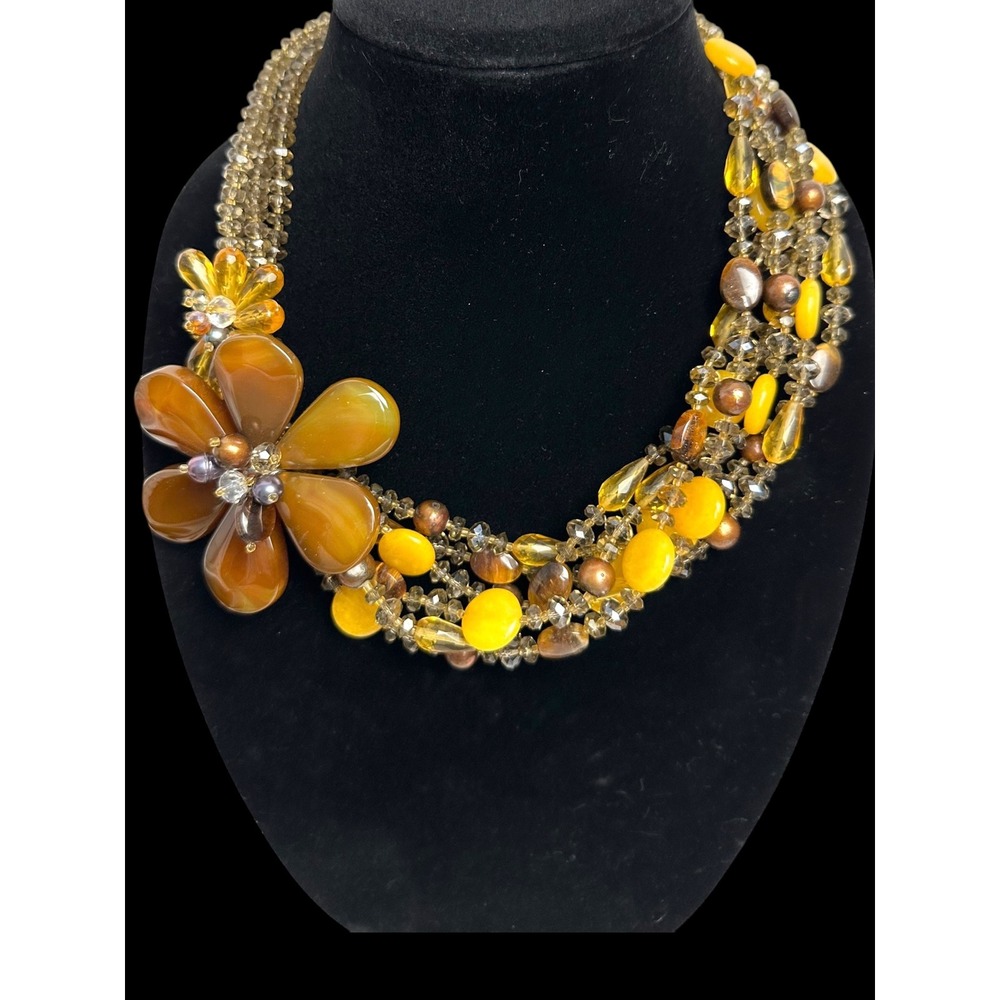 Unbranded Statement Necklace Women OS Amber‎ Yellow Multi-Strand Floral